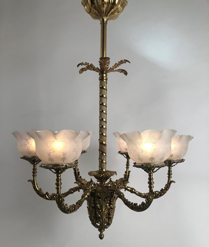 6-Light Art Nouveau Gas Chandelier